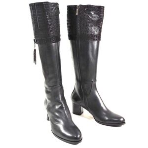 LUIGI TRAINI 🇮🇹 WOMEN'S SOFT BLACK LEATHER COMFORT WINTER LAMB FUR HIGTH BOOTS